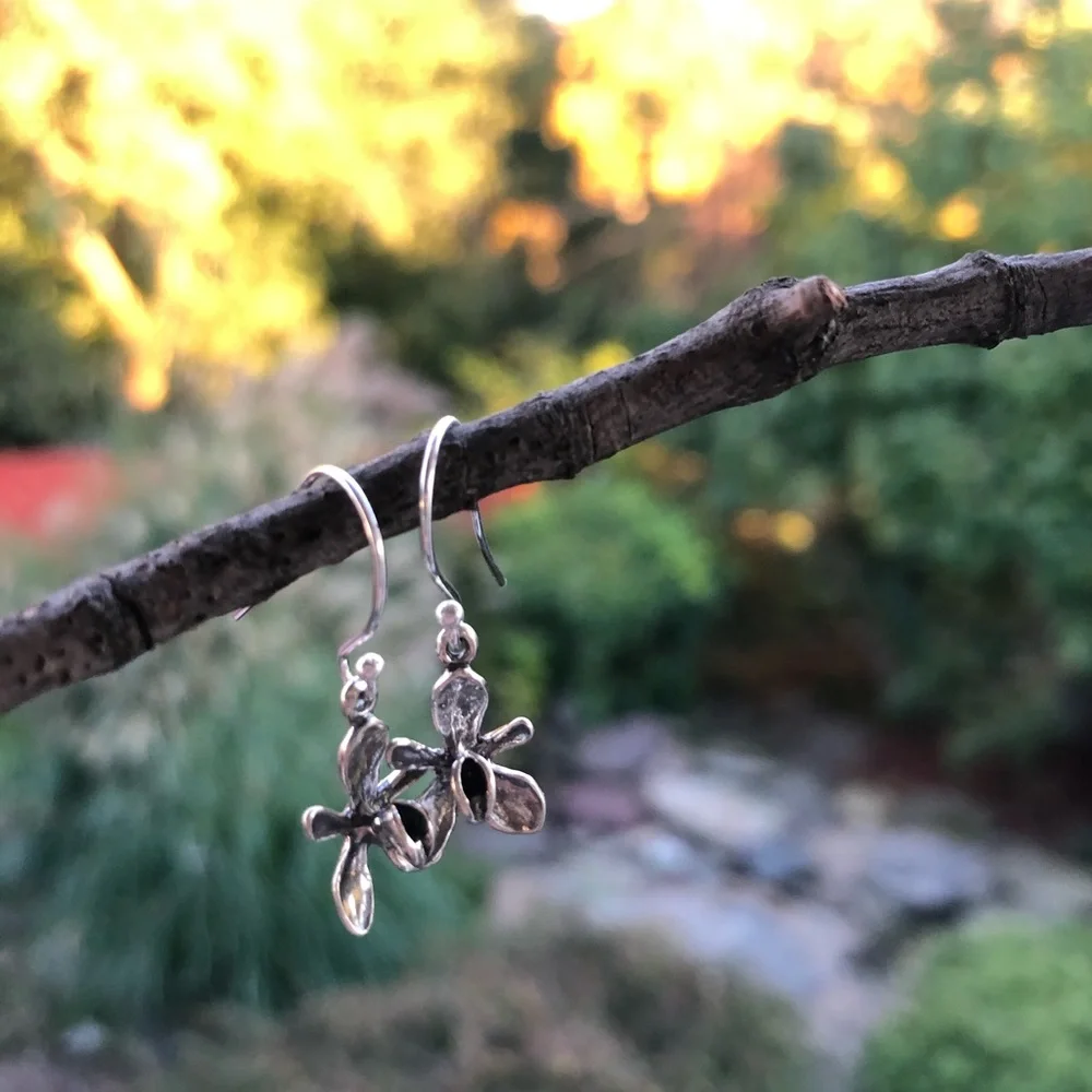 NEW STERLING SILVER ORCHID EARRINGS